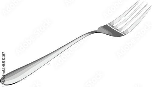 Single stainless steel dinner fork vector illustration isolated on white background for restaurant menu kitchenware cutlery set food service and fine dining concepts.