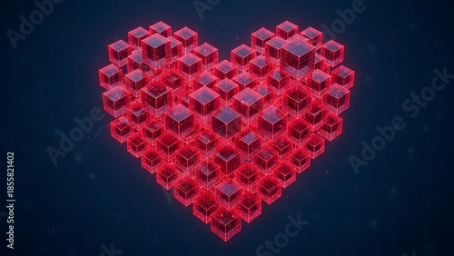Red heart shape composed of smaller hearts on dark background
