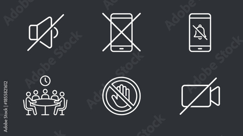 Vector Icons Set of Collection of Icons Representing Silence and Restrictions. Vector Illustration. EPS Editable