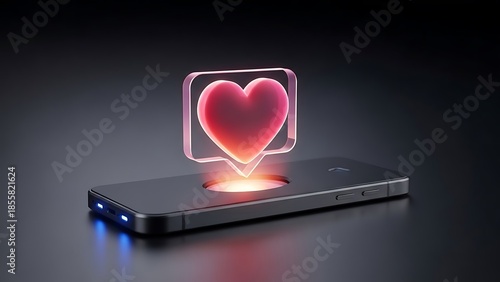 Glowing heart shaped led light on a phone