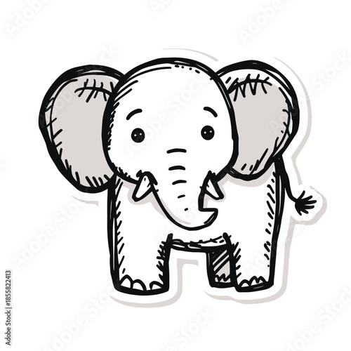 A charming and whimsical hand-drawn elephant illustration, perfect for children's designs, playful projects, and adorable animal-themed graphics, embodying a sweet and innocent aesthetic