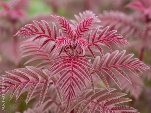 Closeup of vibrant pink and white fern leaves with intricate patterns in nature