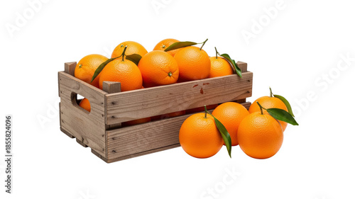 Crate of fresh ripe oranges