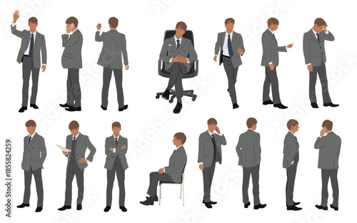 set of businessman character in different poses handsome 