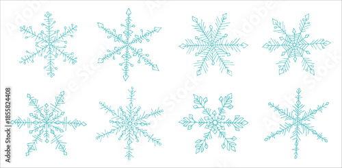 Set of cute hand drawn snowflakes. Christmas and New Year doodle clipart