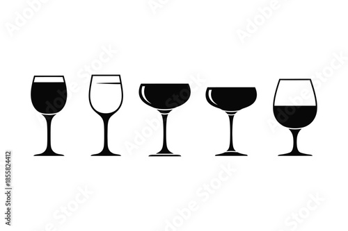 Alcohol Glassware Icons Set Wine, Beer, Champagne, and Spirits Vector Illustrations