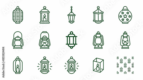 Vector Icons Set of Collection of Islamic Lantern Icons for Ramadan and Eid Celebrations. Vector Illustration. EPS Editable