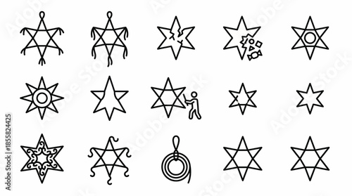 Vector Icons Set of Collection of Star of David Symbols and Variations. Vector Illustration. EPS Editable