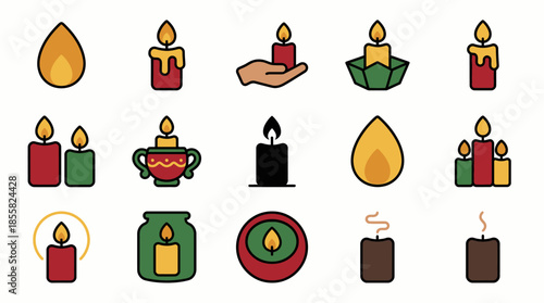 Vector Icons Set of Collection of Various Candle Icons and Illustrations. Vector Illustration. EPS Editable