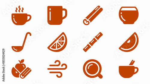 Collection of Warm Beverage and Winter Spice Icons.