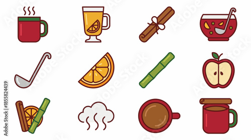 Vector Icons Set of Collection of Winter Drink and Ingredient Icons. Vector Illustration. EPS Editable