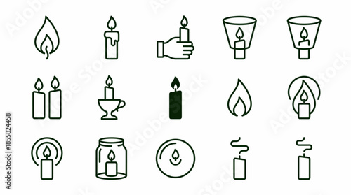Vector Icons Set of Collection of Candle Icons Representing Light and Warmth. Vector Illustration. EPS Editable