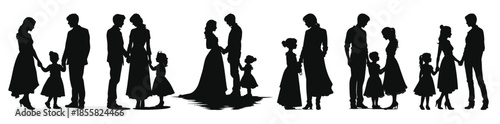 set of family silhouettes vector parent and children black