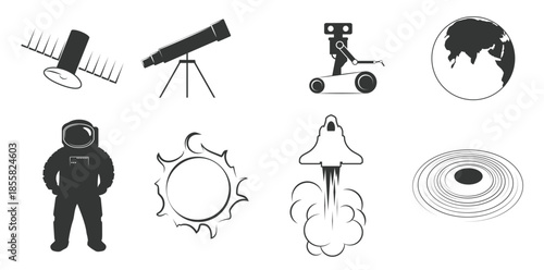  set of icons on a theme astronautics isolated realistic