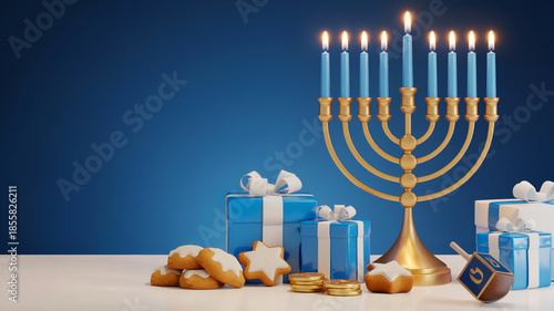 Hanukkah Menorah With Gifts And Holiday Decor