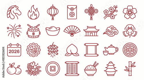 Vector Icons Set of Chinese New Year and Lunar New Year Celebration Icons Set. Vector Illustration. EPS Editable