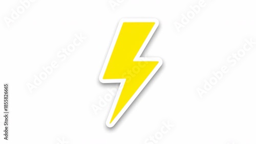 Isolated vector graphic illustration of a yellow lightning bolt with white borders on a white background for electricity power energy concepts.
