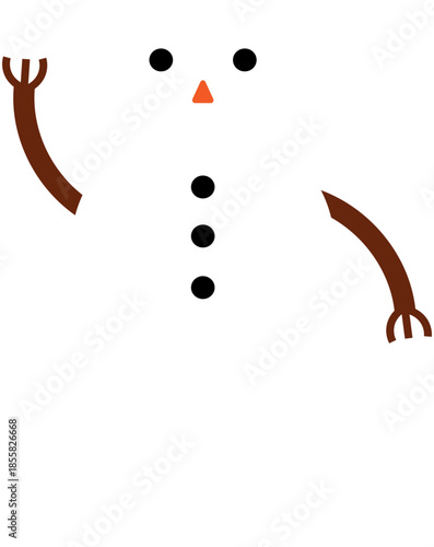 Hand drawn Vector of Simple Snowman With Circles Black Buttons and Triangle Nose Waving His Hand and Says Hi 