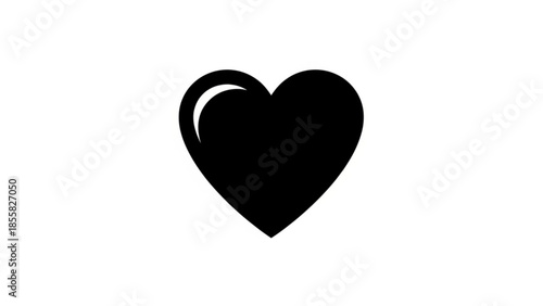 A black heart shaped symbol with a curved tail on a white background, representing love and affection in a minimalist style