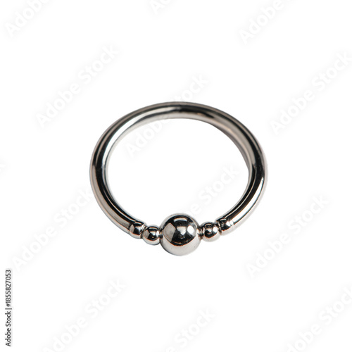 Simple silver captive bead hoop piercing earrings. Isolated white background. Png format