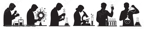 scientists conducting experiments in a laboratory silhouette
