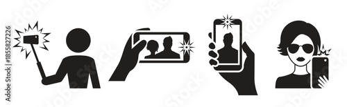 selfie icons set black on a white background