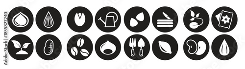  seed icons set white on a black background 