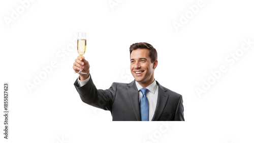 Smiling businessman holding champagne glass