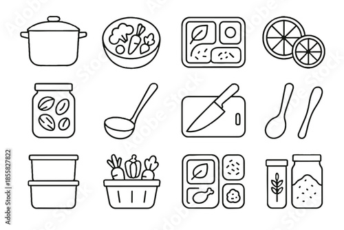 Ladle meal minimalist pot icon spoon veggie tray vector mix portion planning