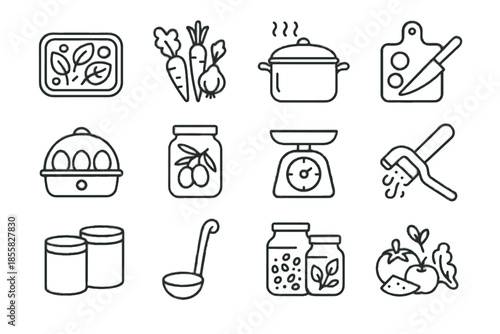 Vector planning garlic cooking meal food board storage olive egg fresh icon