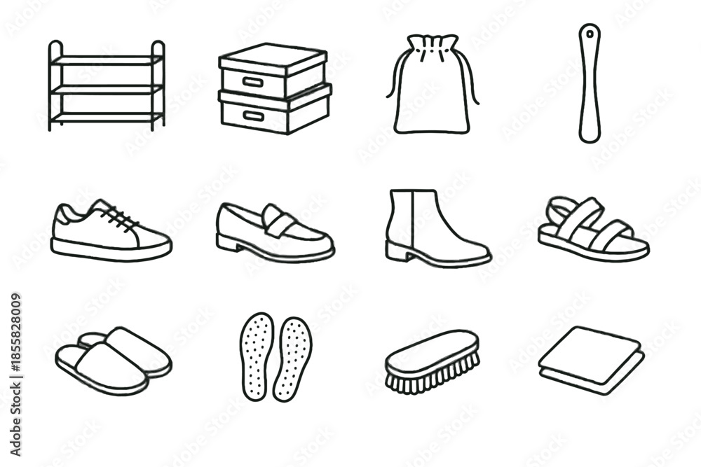 Fototapeta premium Vector boxes house basic shoe loafers essentials flat insoles icon wooden minimalist