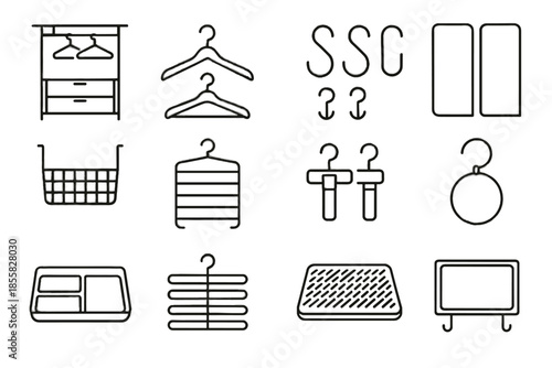Minimal label closet divider hanger icon frame accessory icons loop basket vector
