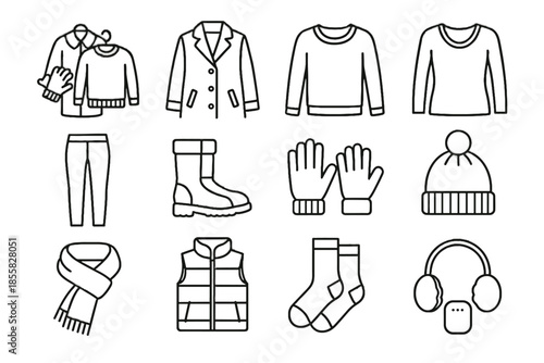 Beanie icon thermal insulated boots wardrobe winter gloves icons warmer wool vector