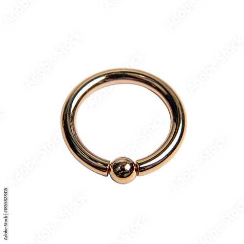 Gold ball closure ring piercing earrings. Isolated white background. Png format