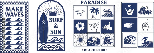 Vintage surf and beach themed illustrations