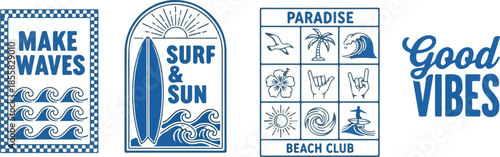 Surf and beach themed illustrations with inspirational quotes