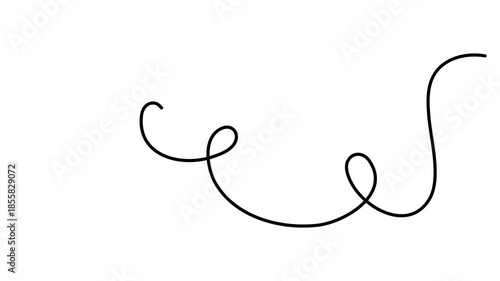 Wavy curly stroke one line art, hand drawn scribbly dividing element drawing continuous contour. Twiddle swirl separator curve strip with volutes and tendril design. Isolated. Editable stroke. Vector
