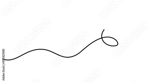 Wavy curly stroke one line art, hand drawn scribbly dividing element drawing continuous contour. Twiddle swirl separator curve strip with volutes and tendril design. Isolated. Editable stroke. Vector