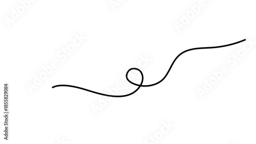 Wavy curly stroke one line art, hand drawn scribbly dividing element drawing continuous contour. Twiddle swirl separator curve strip with volutes and tendril design. Isolated. Editable stroke. Vector