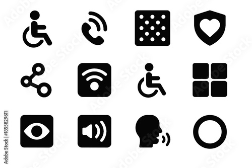 Node tech squares icon optional assistive disability vector tactile badge wheelchair icons