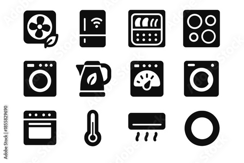 Set appliance flat thermostat oven icons balanced vector silhouettes sterile eco effects