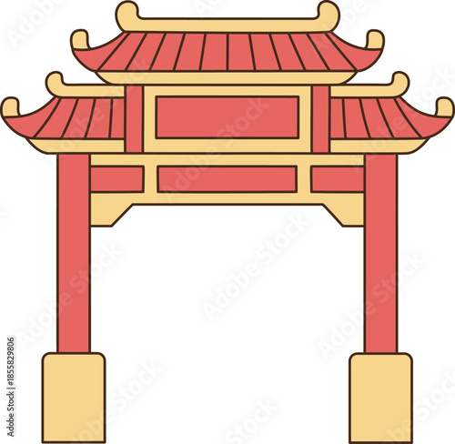 Traditional Chinese Gate Archway Illustration