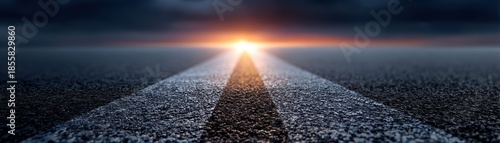 Road with bright light at end path stretching into distance illuminated by intense radiance creating compelling visual