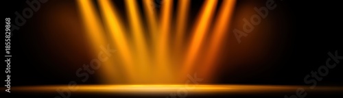 Yellow spotlight on black background single vibrant yellow light beam from spotlight illuminating empty space against dark backdrop