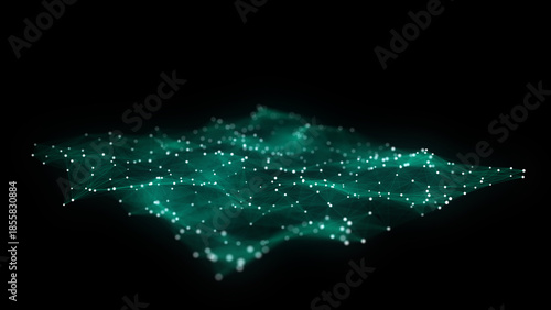 Color abstract wave background with dots and lines moving in space. Technology illustration. Futuristic modern dynamic wave. 3d rendering.