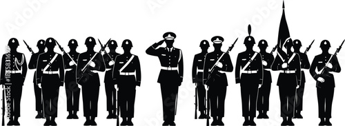 Illustrations of Officers Saluting, Marching, and Carrying Rifles for Defense Design