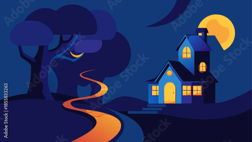 Haunted house at night