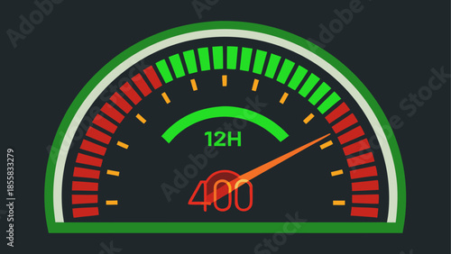 Gauge indicating 12 hours and 400 units