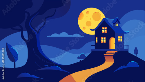 Cozy cottage under full moon