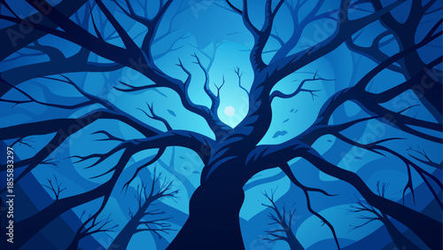 Mystical tree silhouette at night